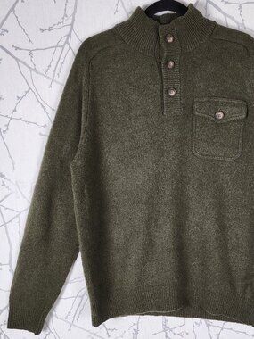 J. Crew Olive Green Lambswool Button Mockneck Sweater